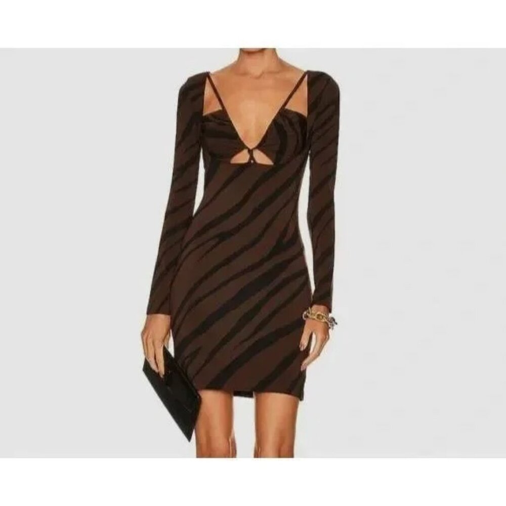 Et Ochs Aida Long Sleeve Gathered Cutout Dress Brown/Black Zebra